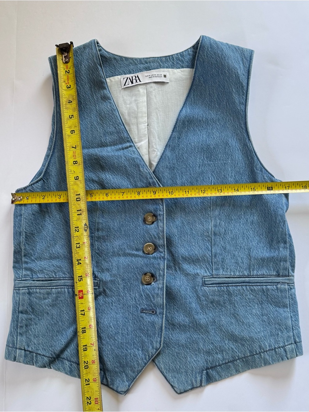 ZARA Blue Denim Button Vest,Size XS - Picture 4 of 5
